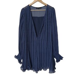 Endless Rose Romper Oversized Long Sleeve Ruffle Blue Polka Dot Sml